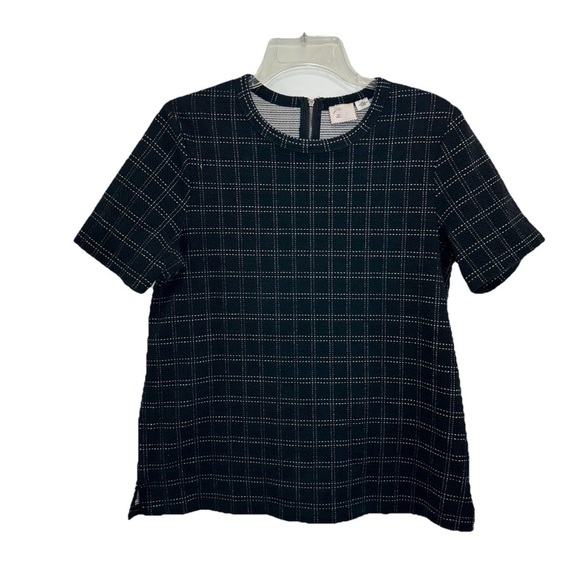 Anthropologie Postmark Keisha Grid Top Womens Small Zipper Back Short Sleeve - Picture 2 of 8